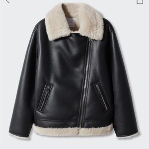 Mango Women’s Faux Leather Jacket with Sheing Effect Lining Size Medium